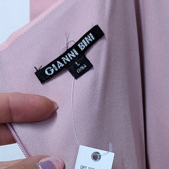 GIANNI Bini Pink Ponte and Mesh Overlay Off the Shoulder Midi Dress L Romantic - Picture 5 of 15